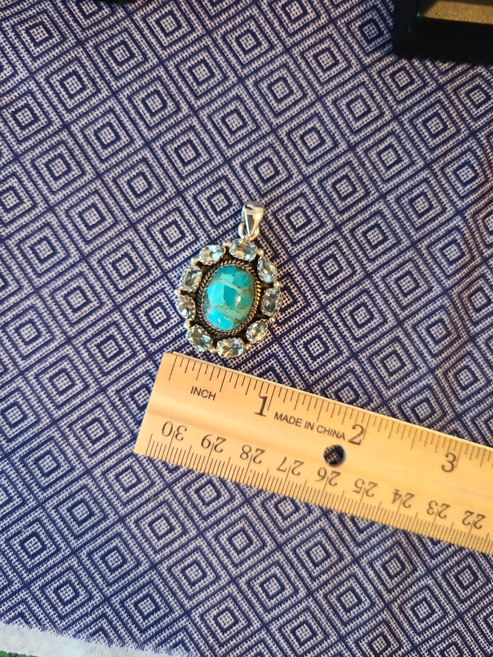 Turquoise and Silver Oval Pendant - Turquoise Accent - Picture 5 of 5